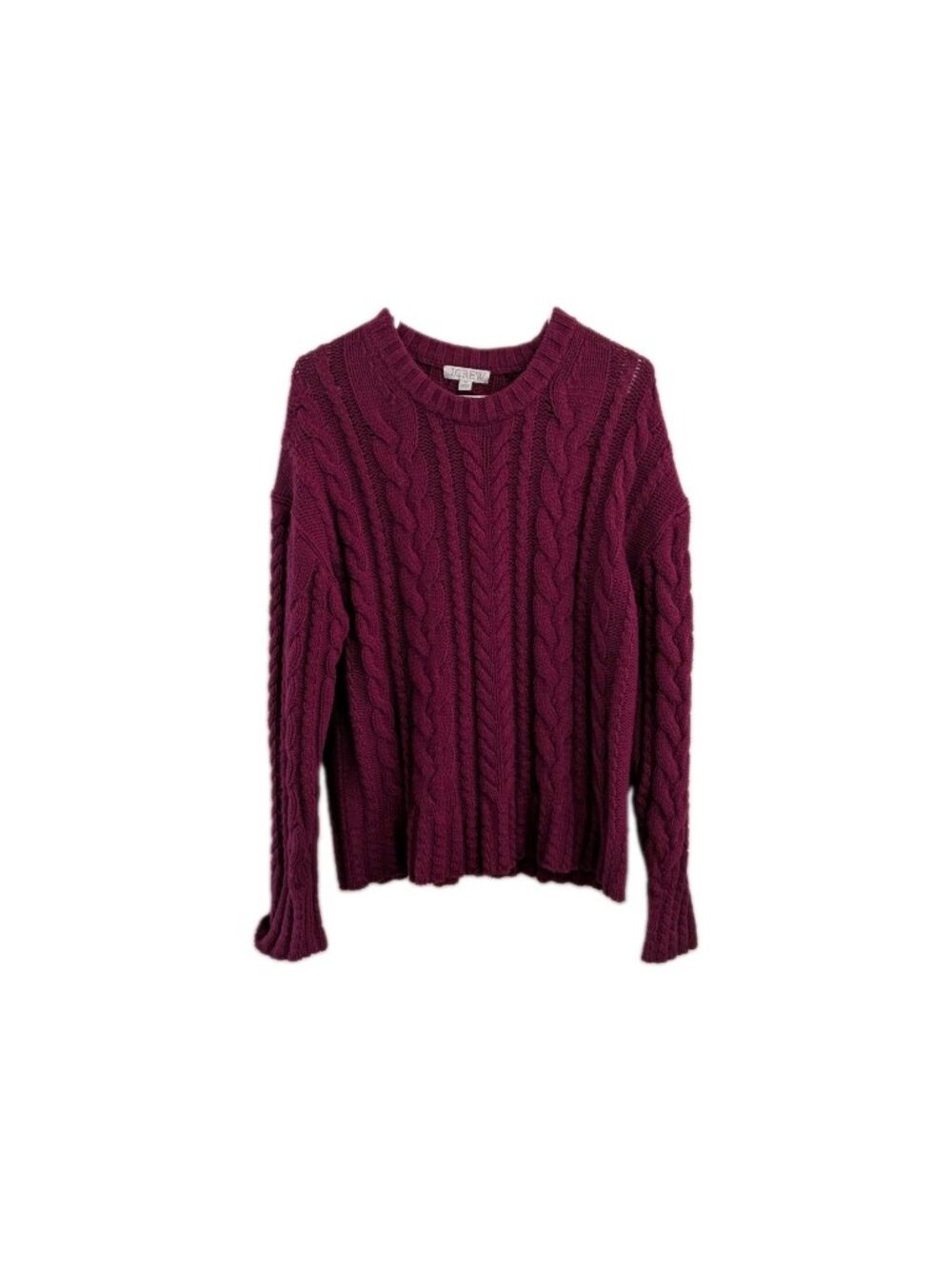 J.Crew Women's Cable Knit Sweater Burgundy Cotton Crewneck Dark Academia M